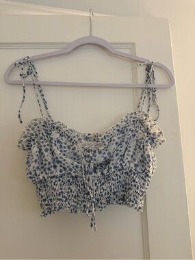 Princess Polly Blue & White Floral Smocked Crop Top